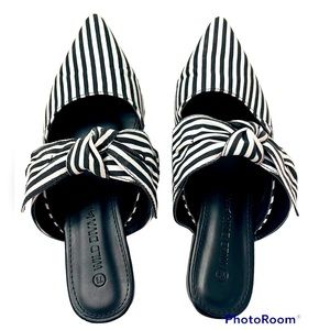 Black & White Striped Mules with Bow sz 7.5/39